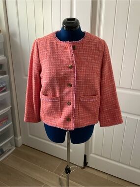 J. Jill Coral Pink Tweed Chanel Style Short Jacket med